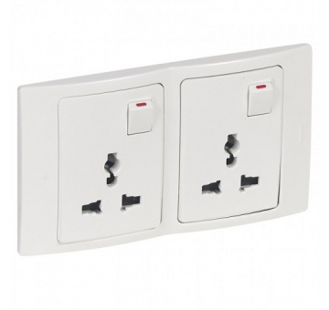 2P+E Multistandard socket outlet Mallia - 16 A-250 V/15 A-127 V - 2 gang - white - 281122